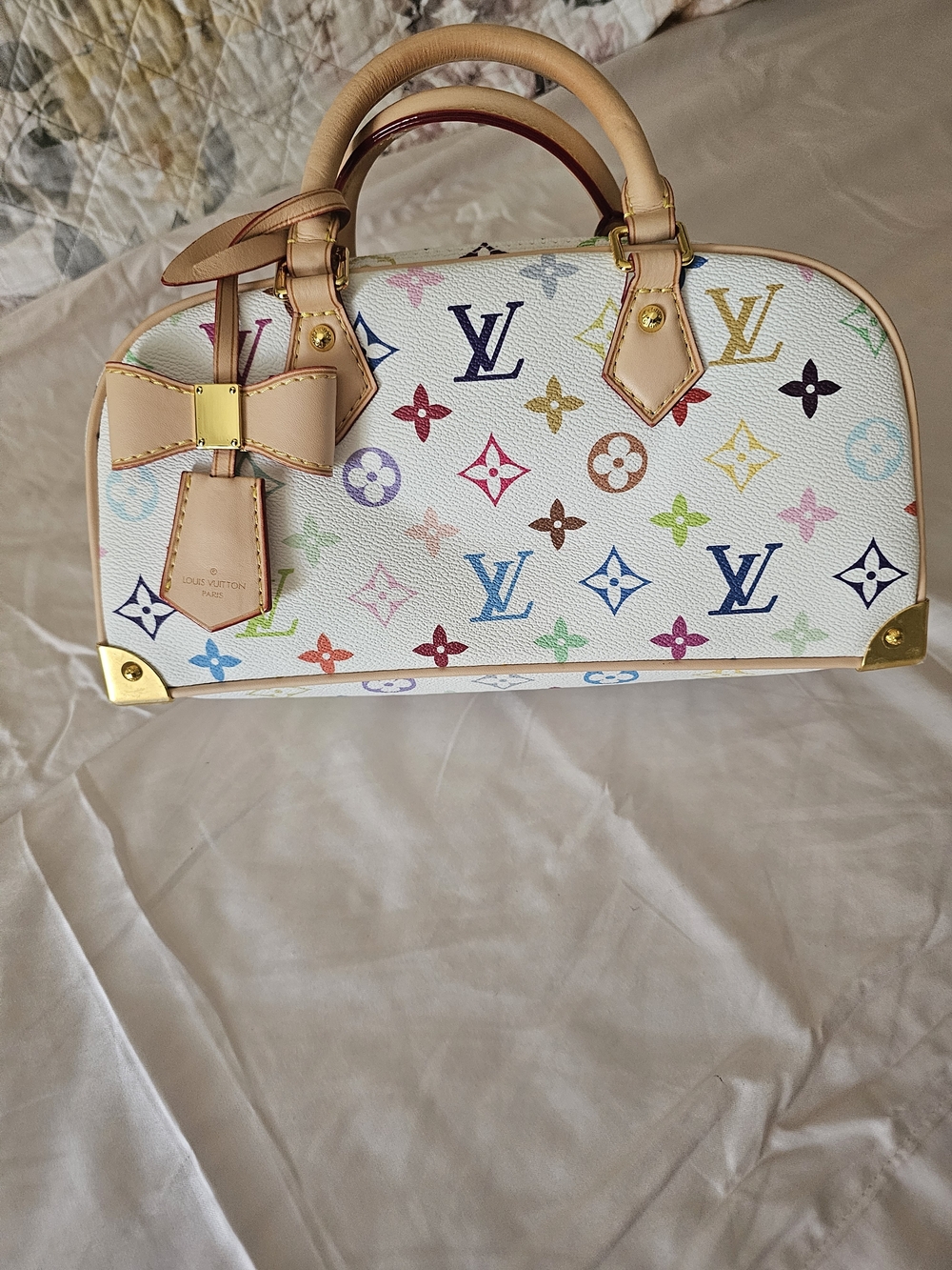 Louis Vuitton Multicolor Monogram White Bow Alma-style Satchel